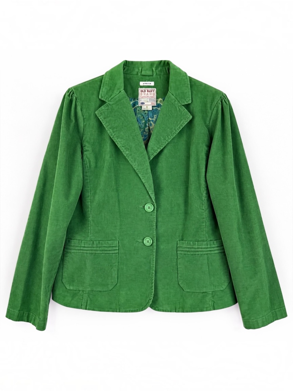 Vintage 2005 Old Navy Green Corduroy Blazer Jacket 1X Y2K Paisley Lined